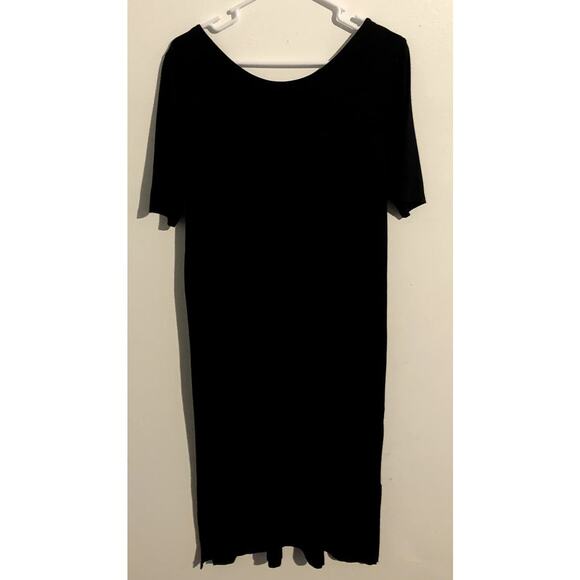 Eileen Fisher Viscose Jersey Round Neck Short Sleeve Dress Black Petite Large PL - Picture 2 of 6